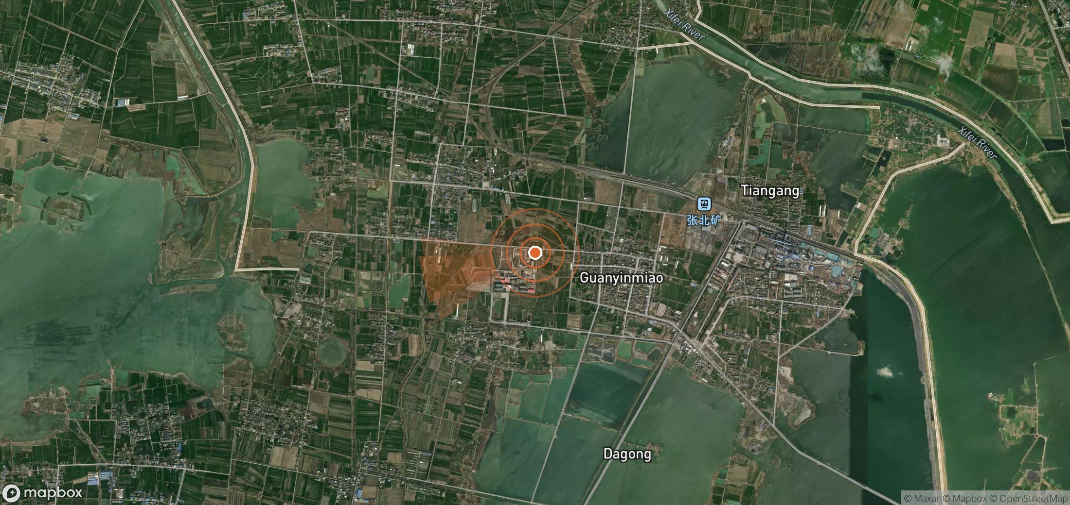 Mapa satelital de plumas de metano en China