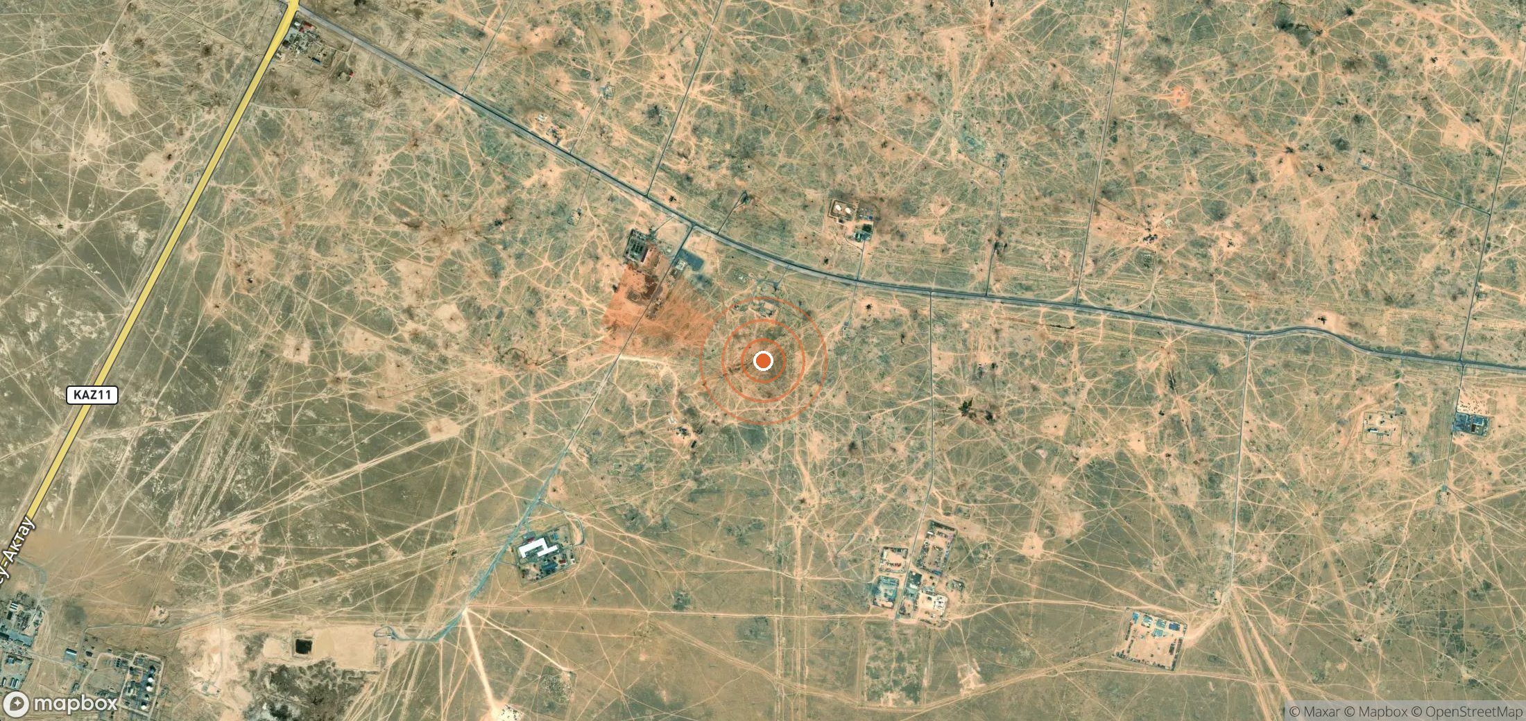 Mapa satelital de plumas de metano en Kazajistán