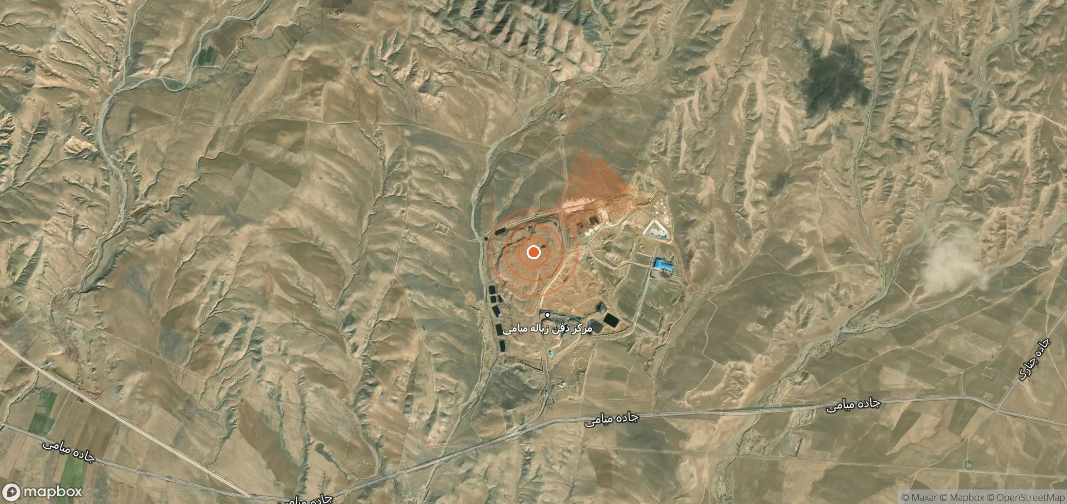 Satellite map of methane plume locations in Iran