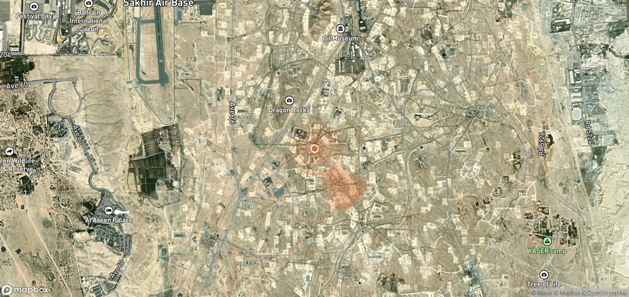 Satellite map of methane plume locations in Bahrain