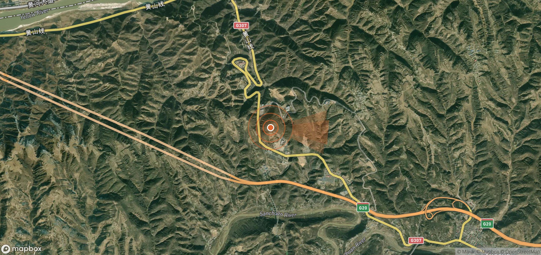 Satellite map of methane plume locations in China