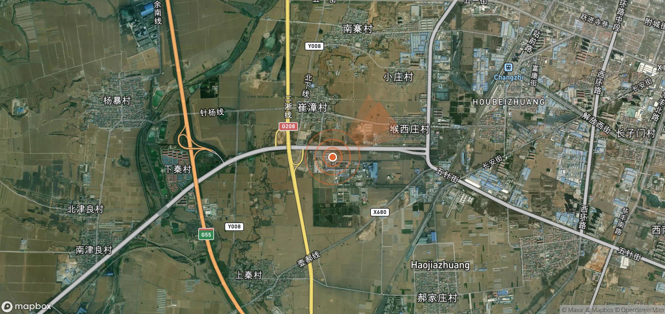 Satellite map of methane plume locations in China
