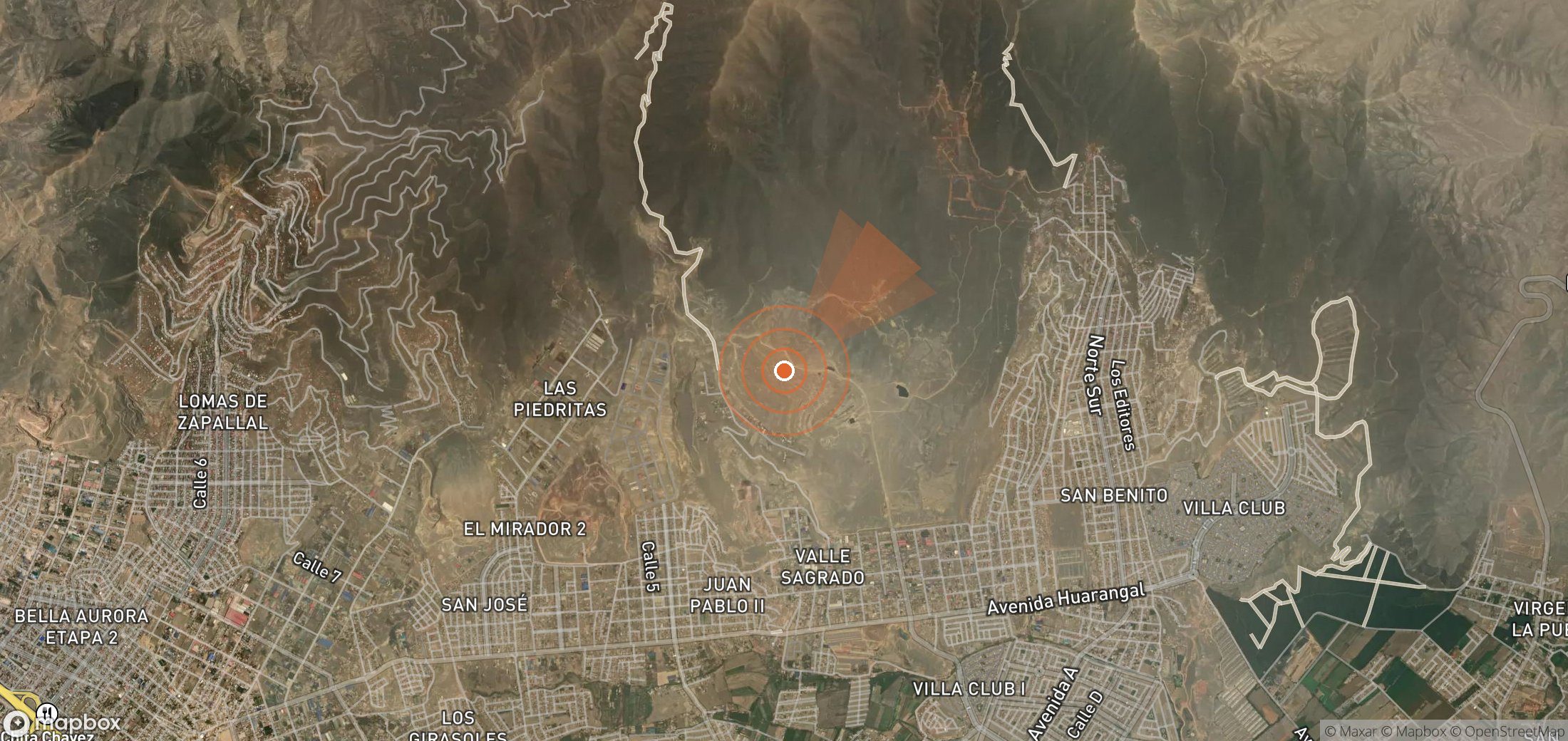 Mapa satelital de plumas de metano en Perú