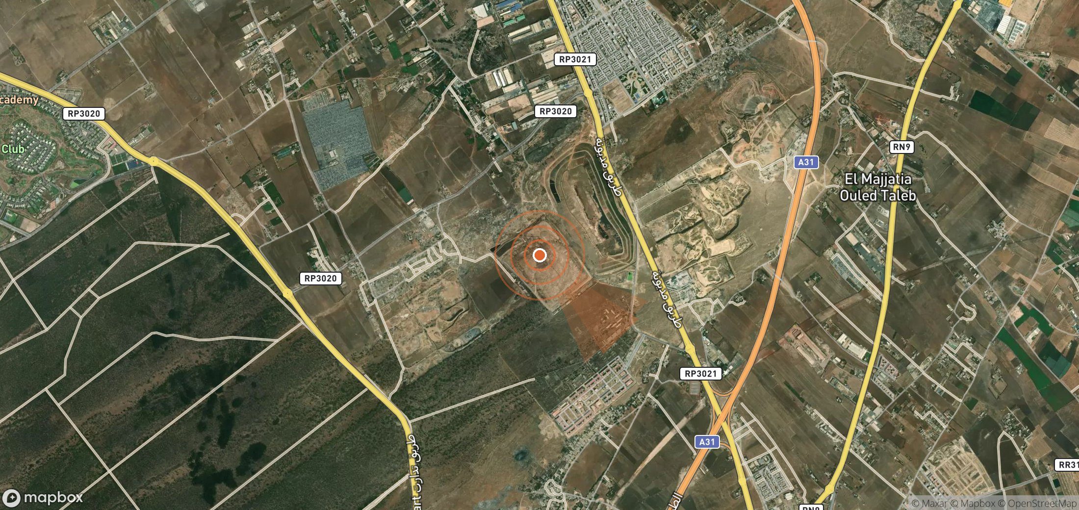 Satellite map of methane plume locations in Morocco