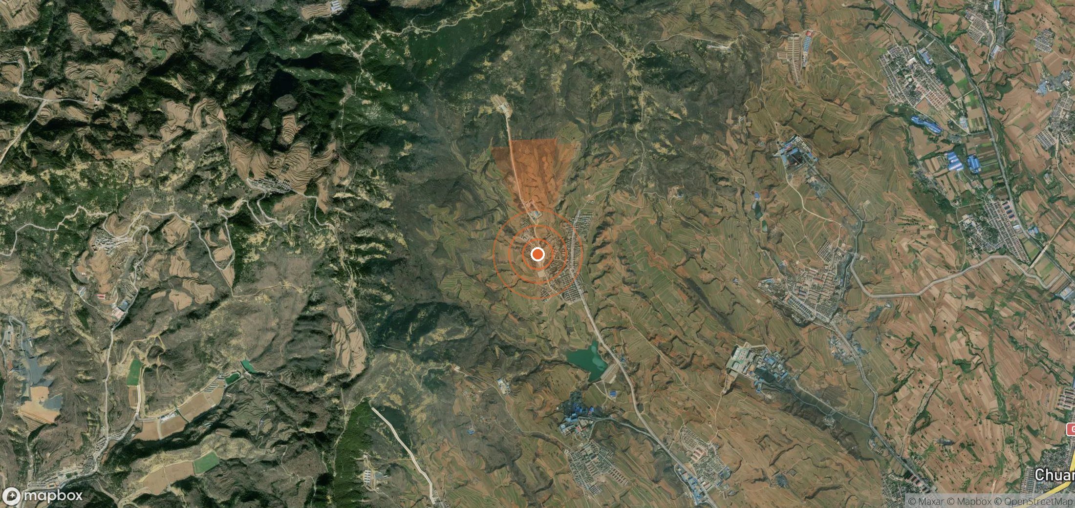 Satellite map of methane plume locations in China