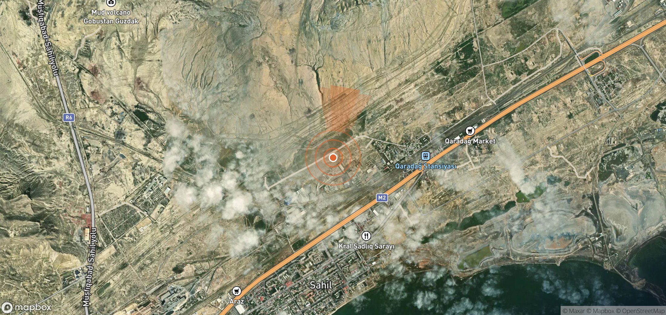 Mapa satelital de plumas de metano en Azerbaiyán