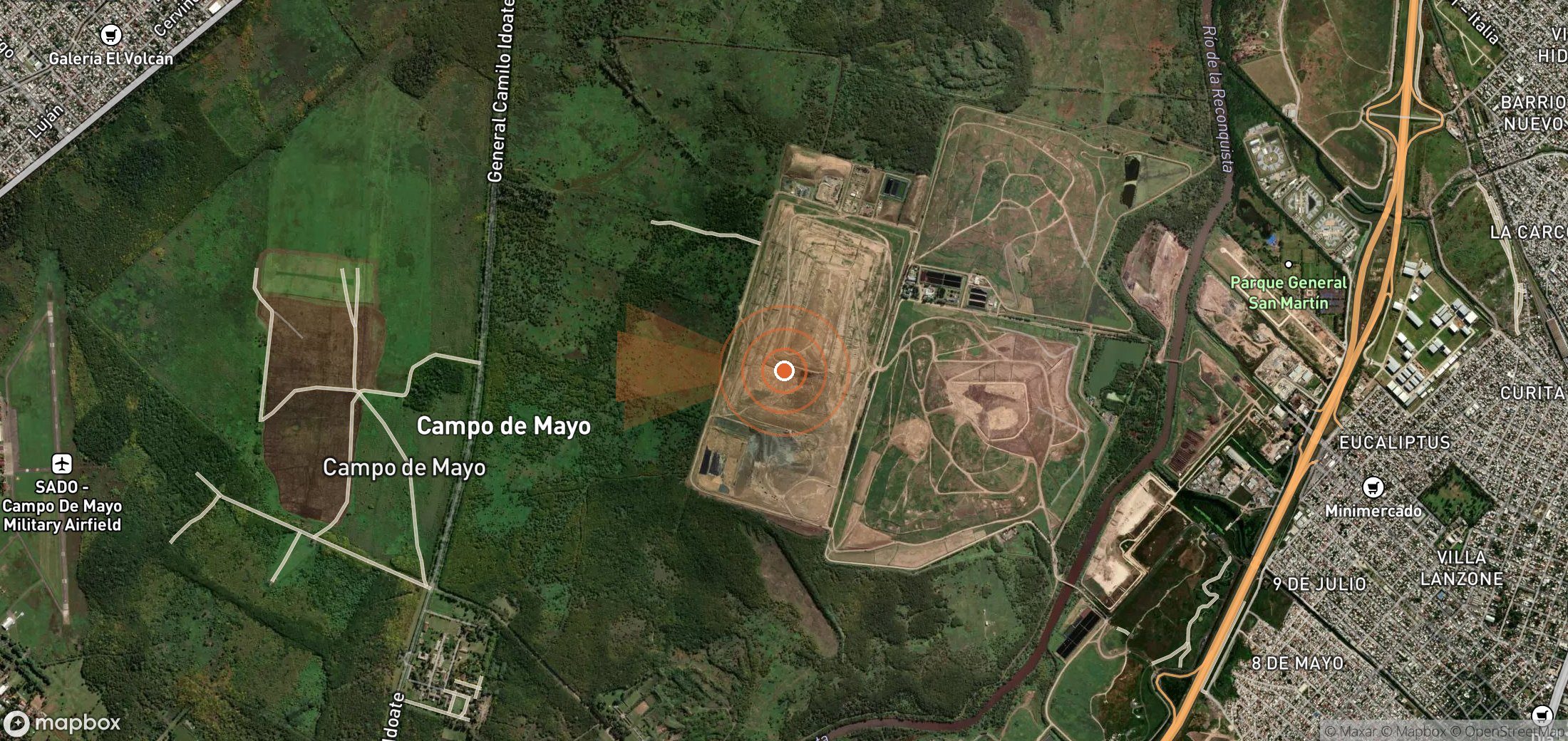 Satellite map of methane plume locations in Argentina