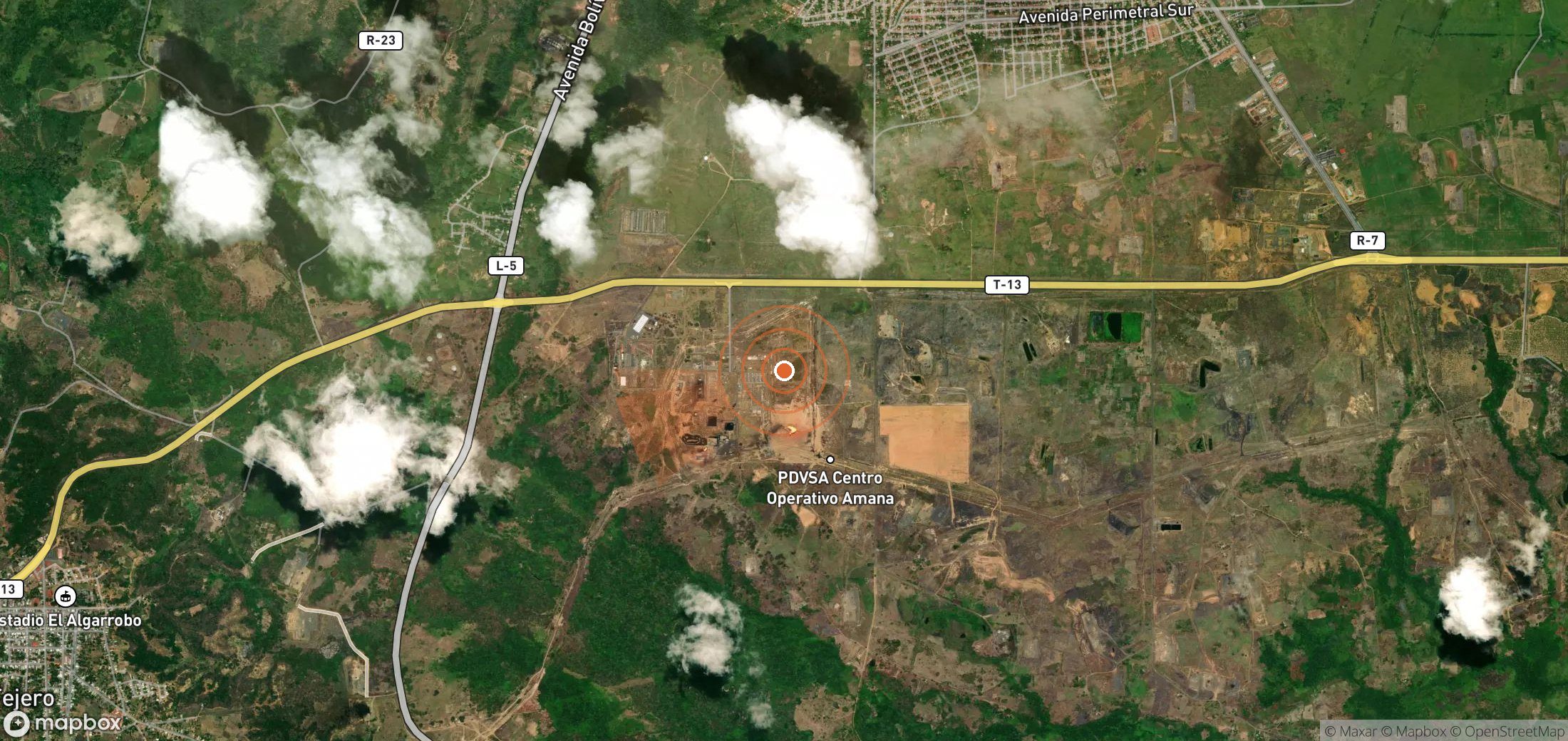 Satellite map of methane plume locations in Venezuela