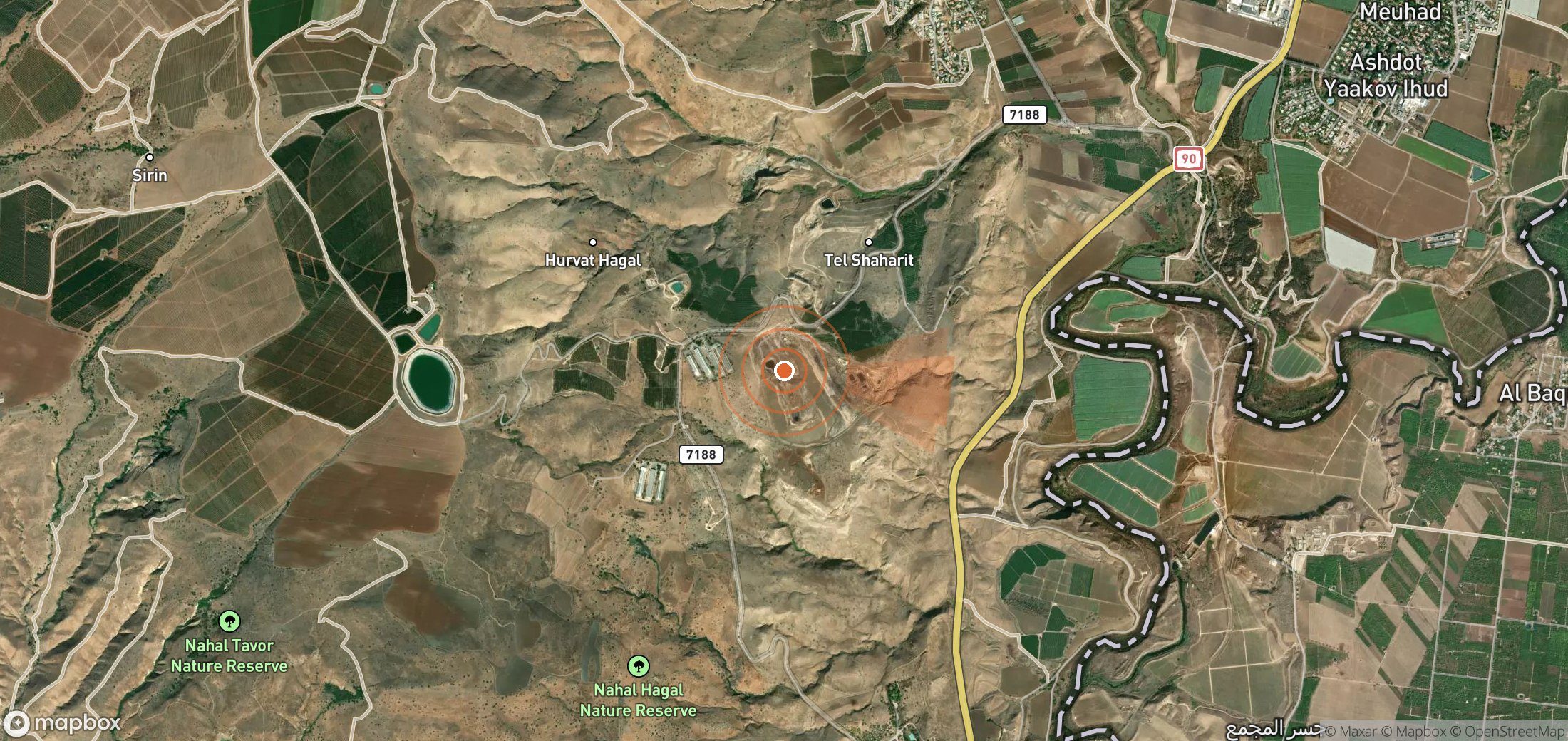 Satellite map of methane plume locations in Israel