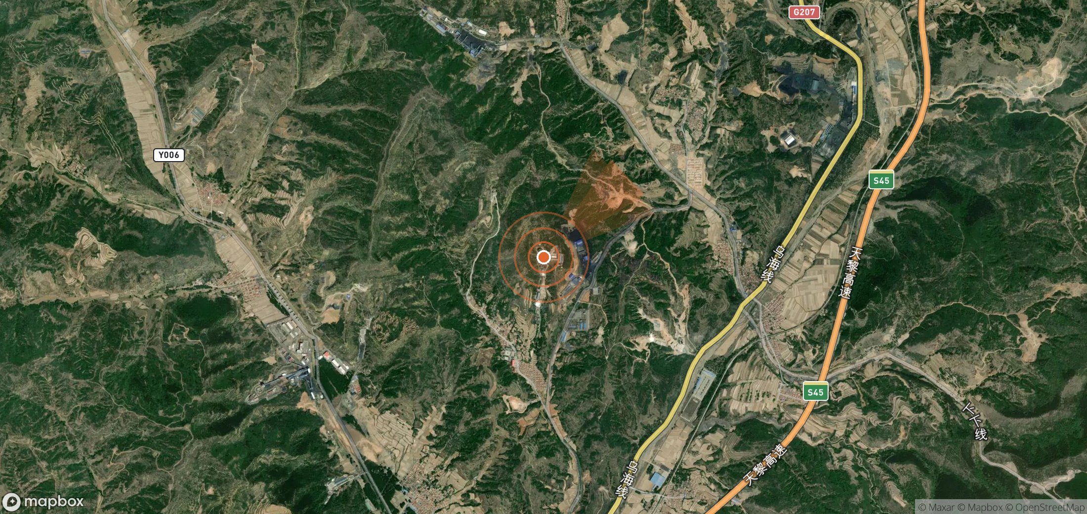 Mapa satelital de plumas de metano en China