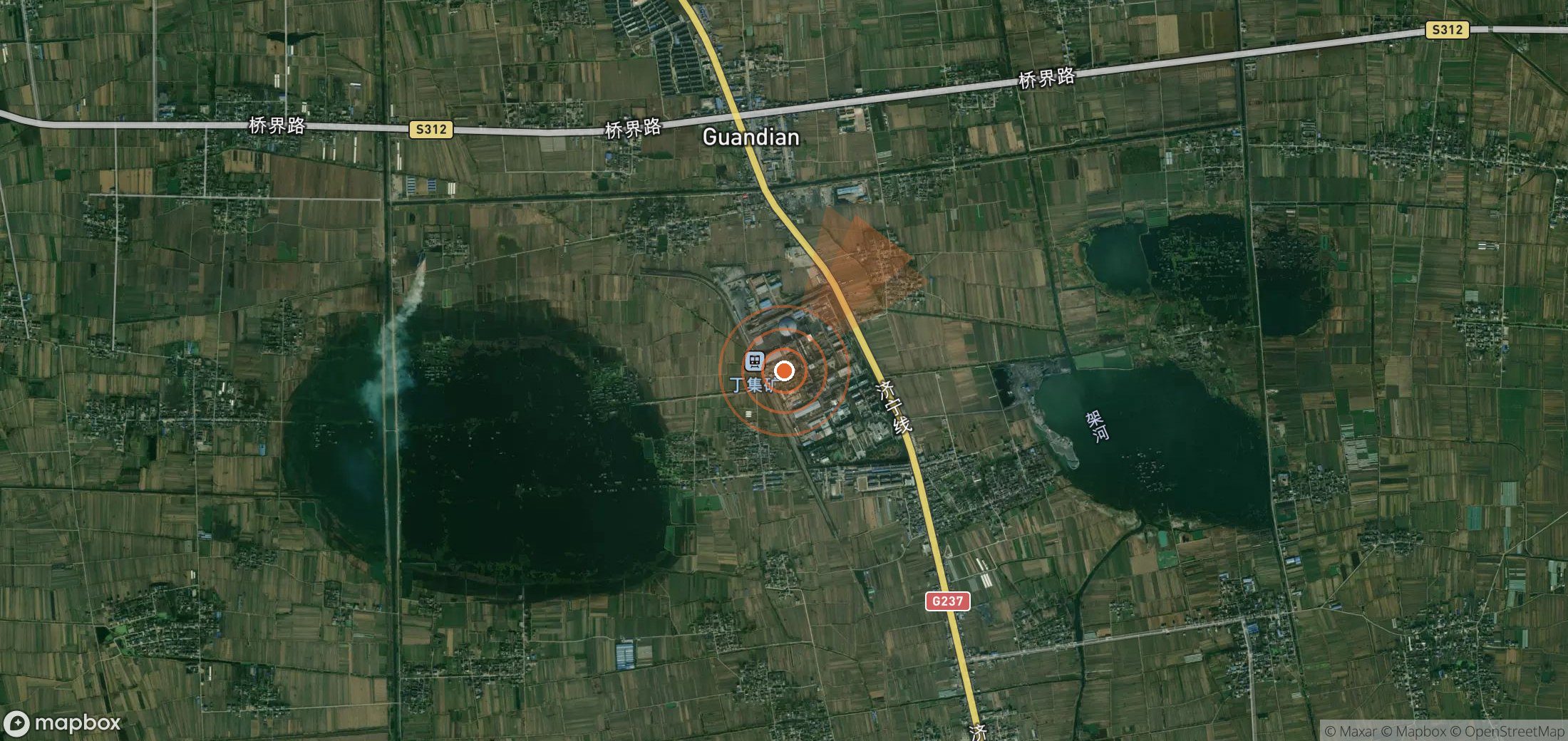 Satellite map of methane plume locations in China