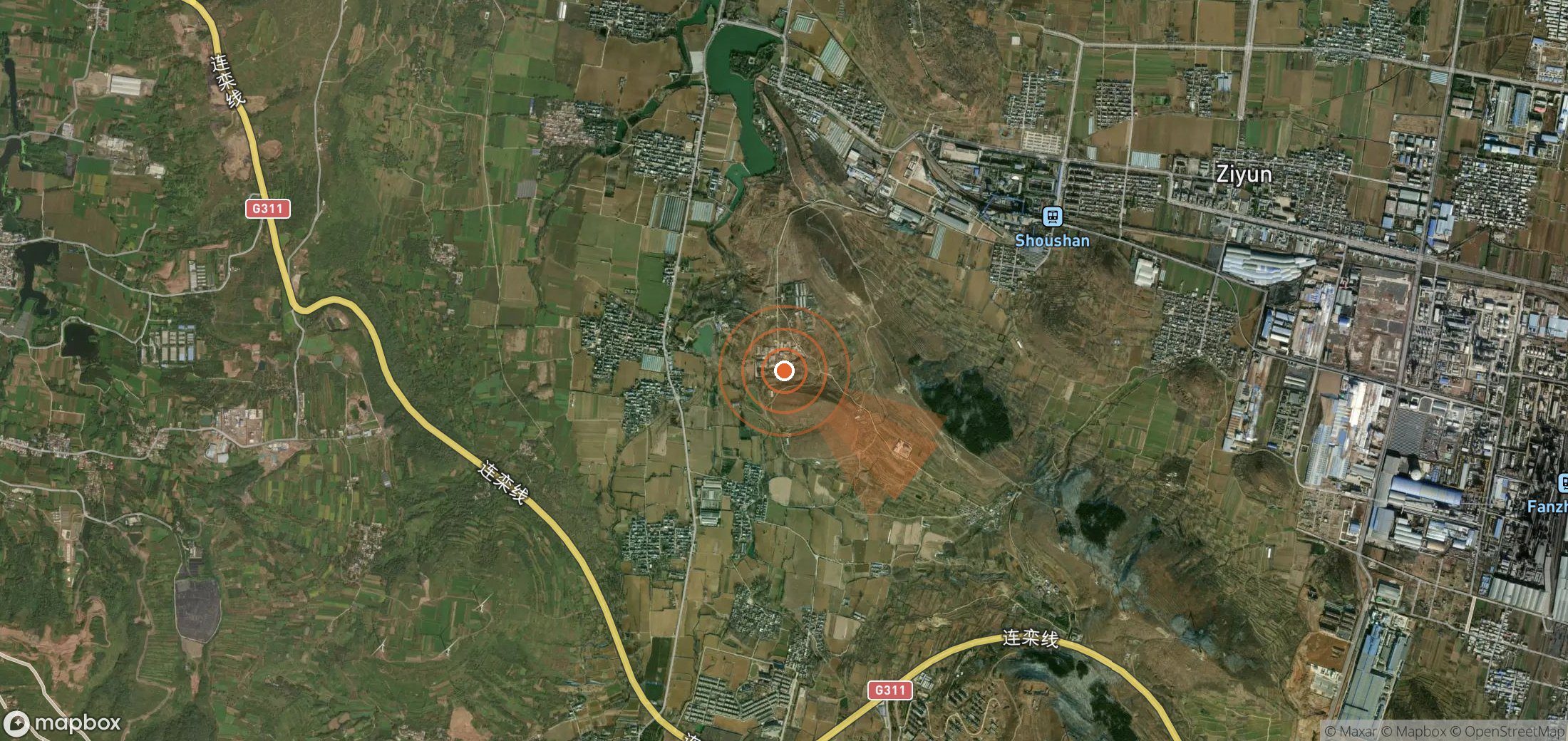 Satellite map of methane plume locations in China