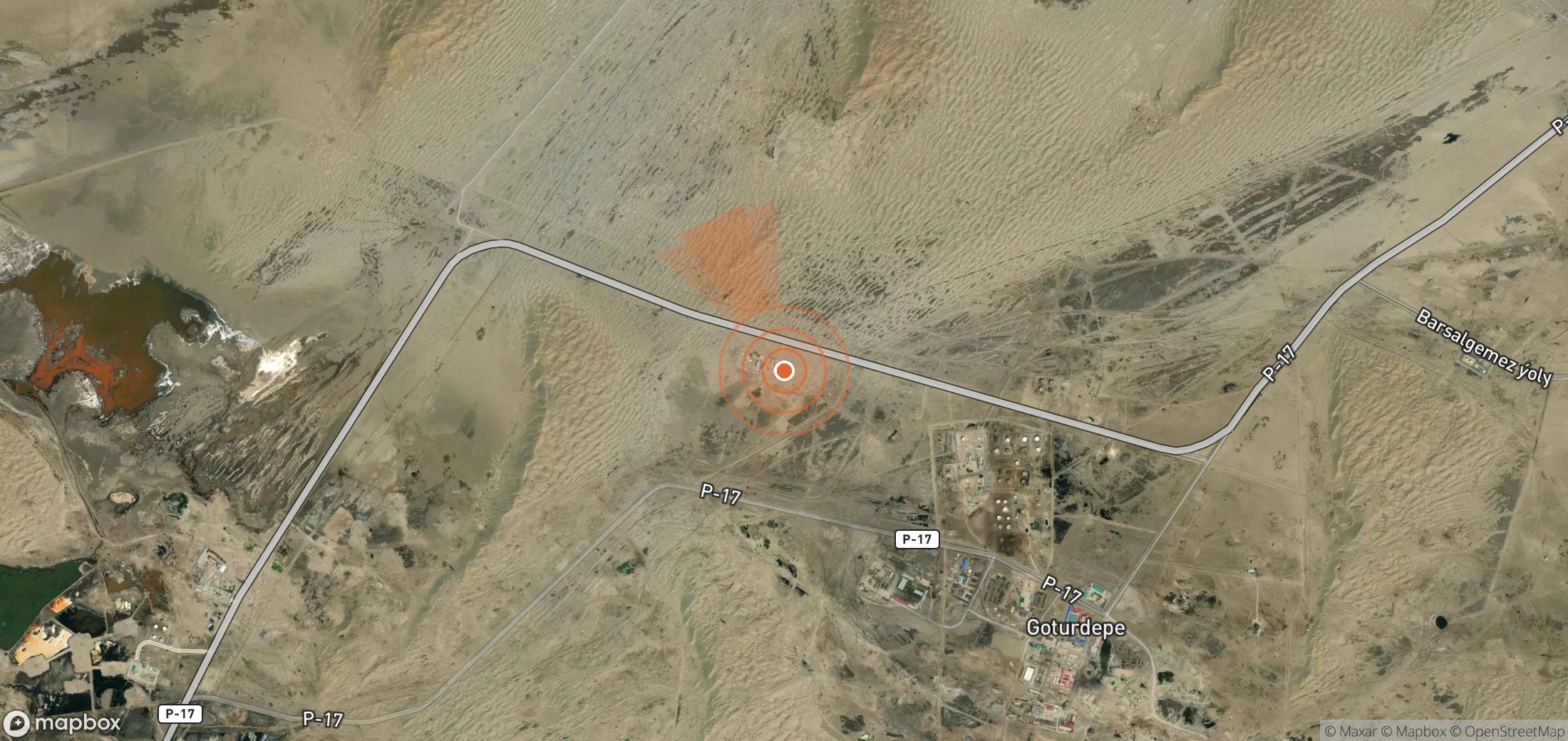 Mapa satelital de plumas de metano en Turkmenistán