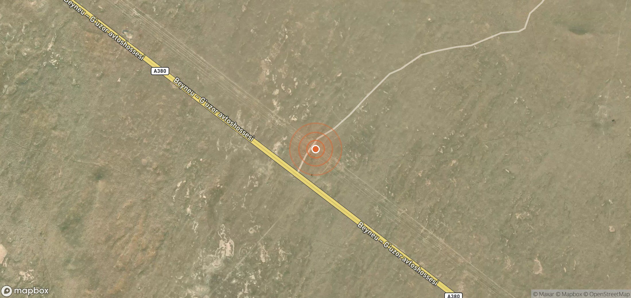 Satellite map of methane plume locations in Uzbekistan