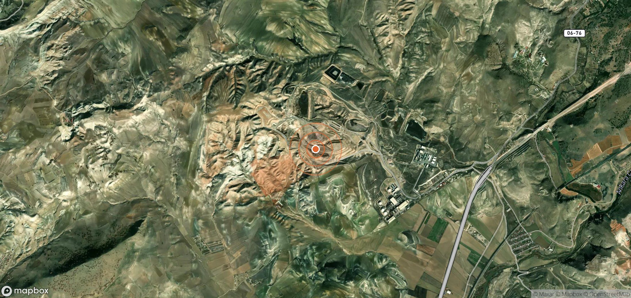 Satellite map of methane plume locations in Türkiye