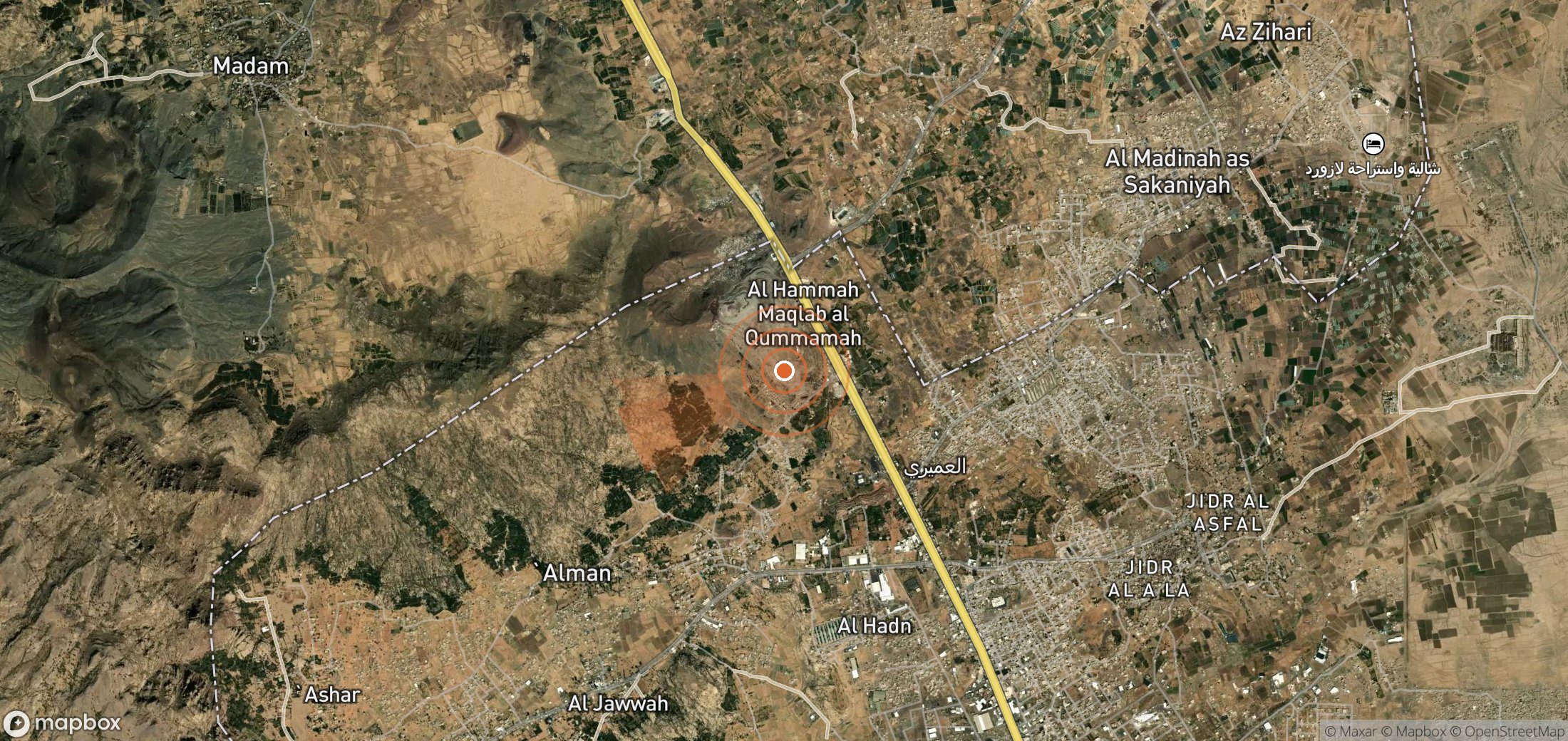 Satellite map of methane plume locations in Yemen