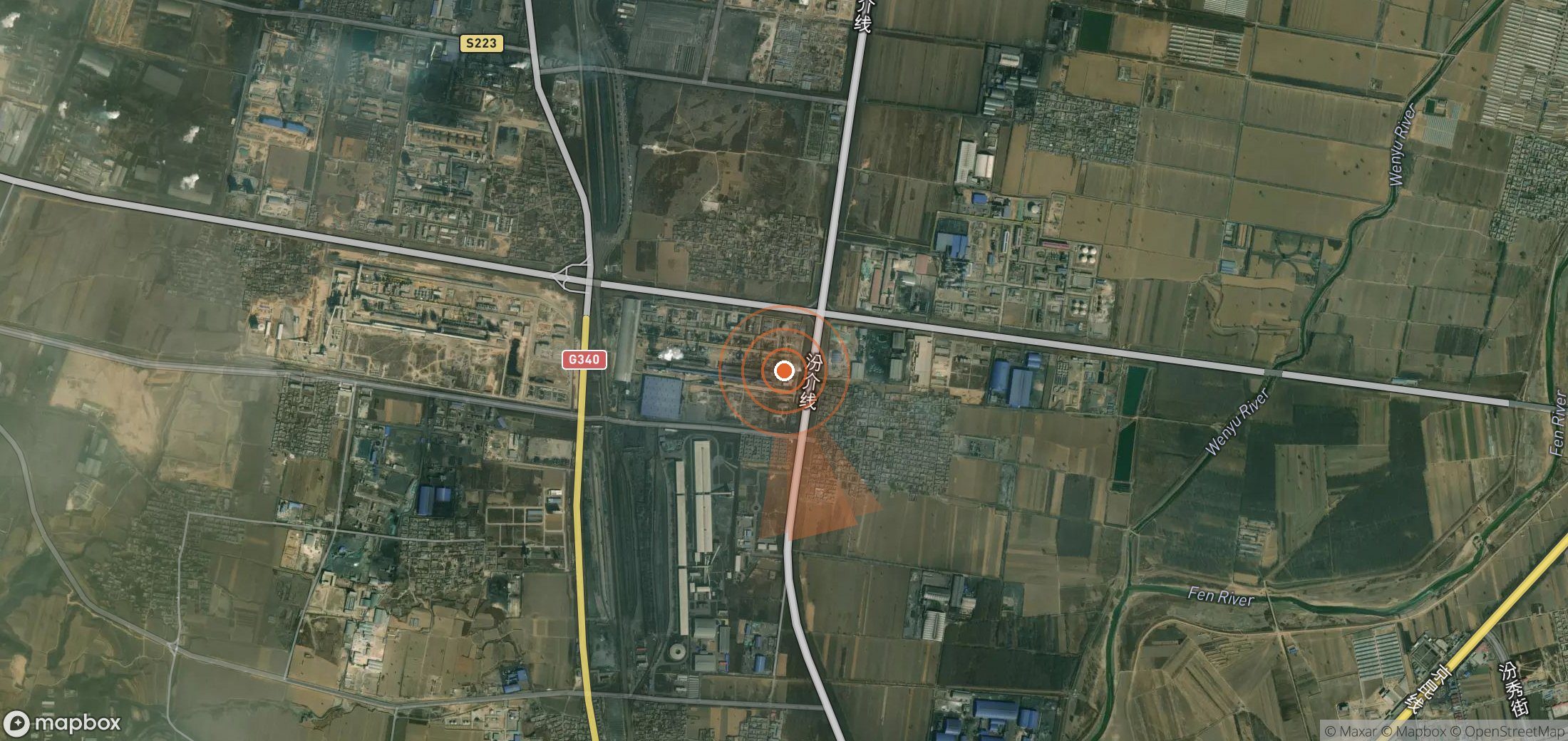 Mapa satelital de plumas de metano en China