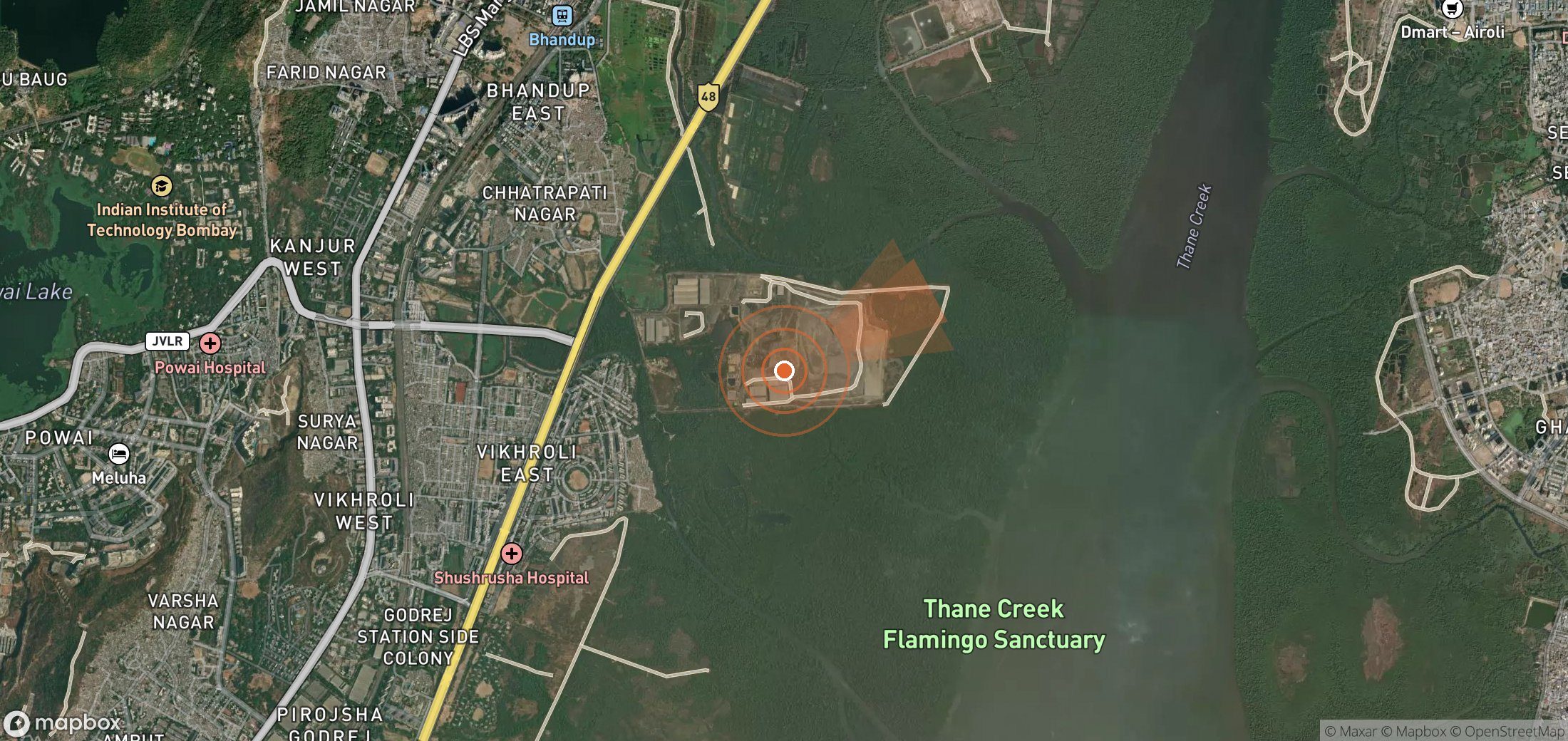 Satellite map of methane plume locations in India