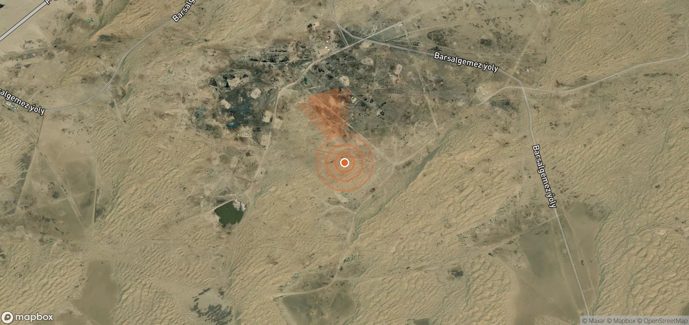Satellite map of methane plume locations in Turkmenistan
