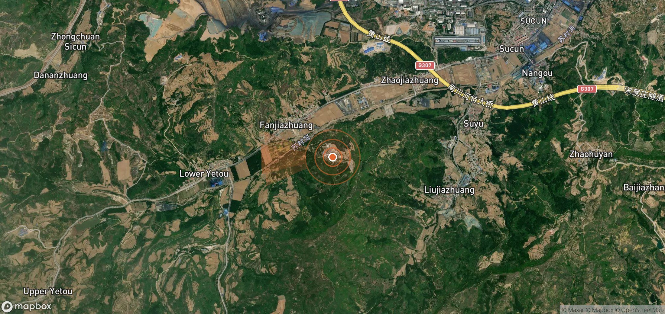 Satellite map of methane plume locations in China