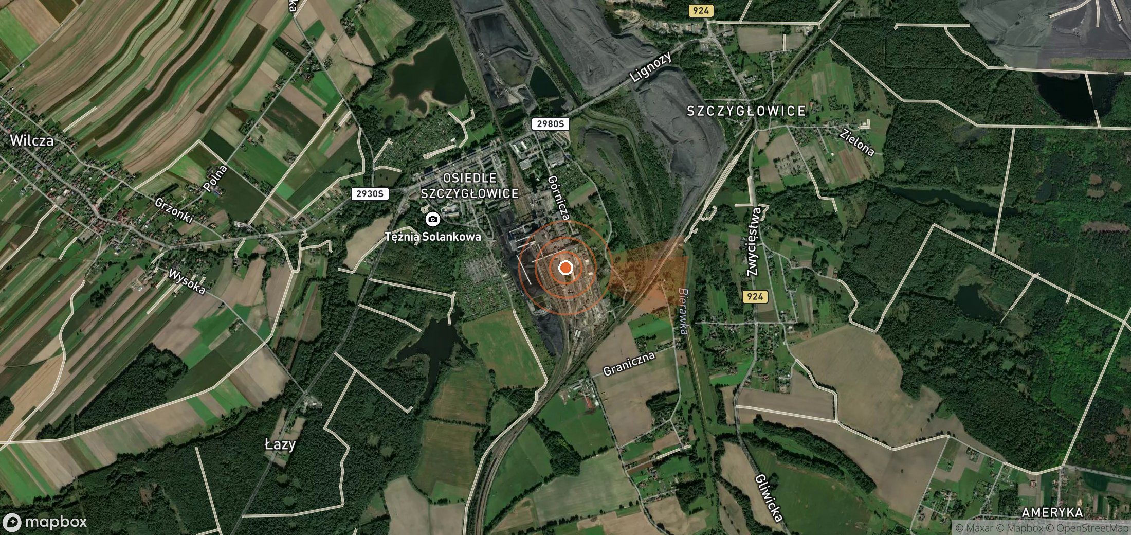 Satellite map of methane plume locations in Poland