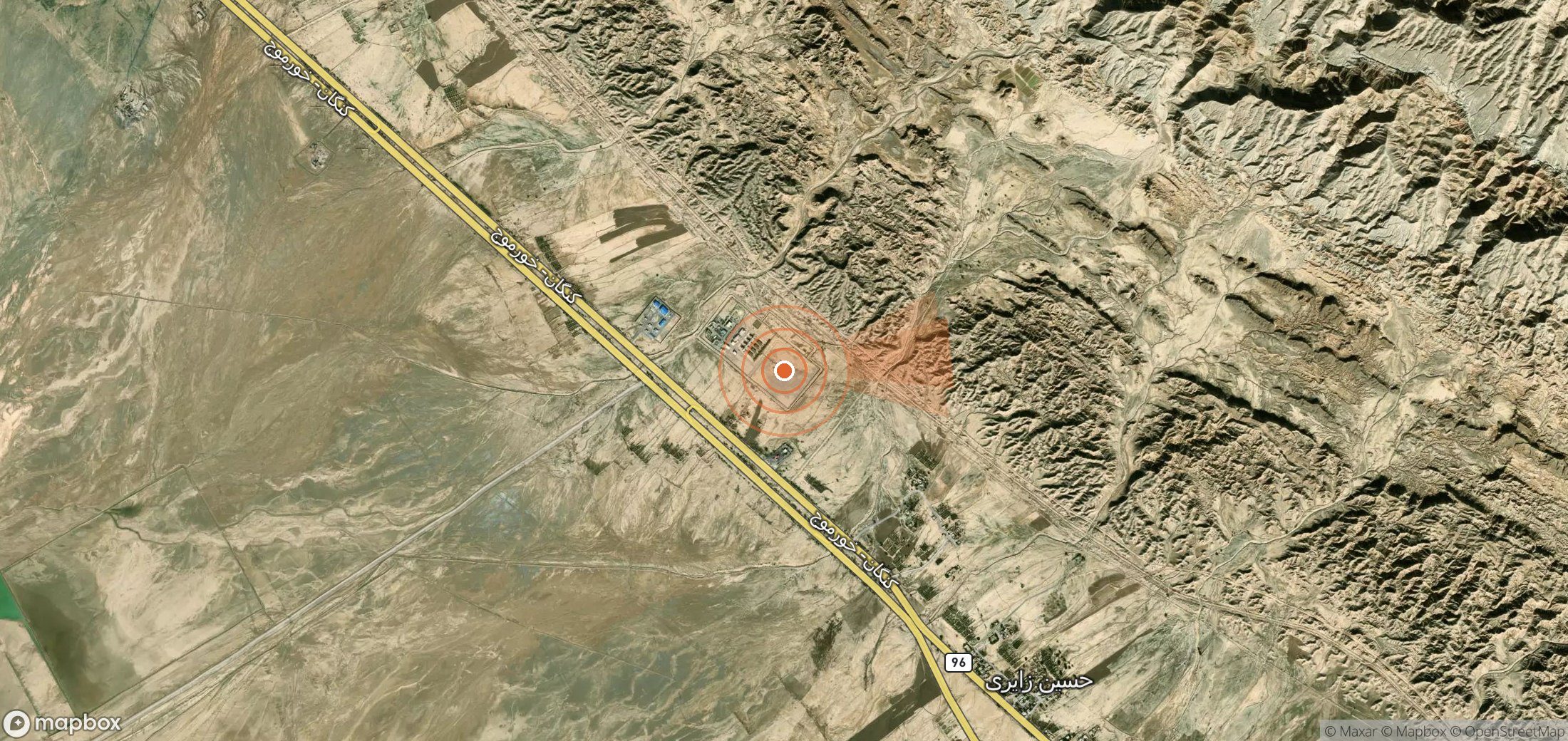 Mapa satelital de plumas de metano en Irán