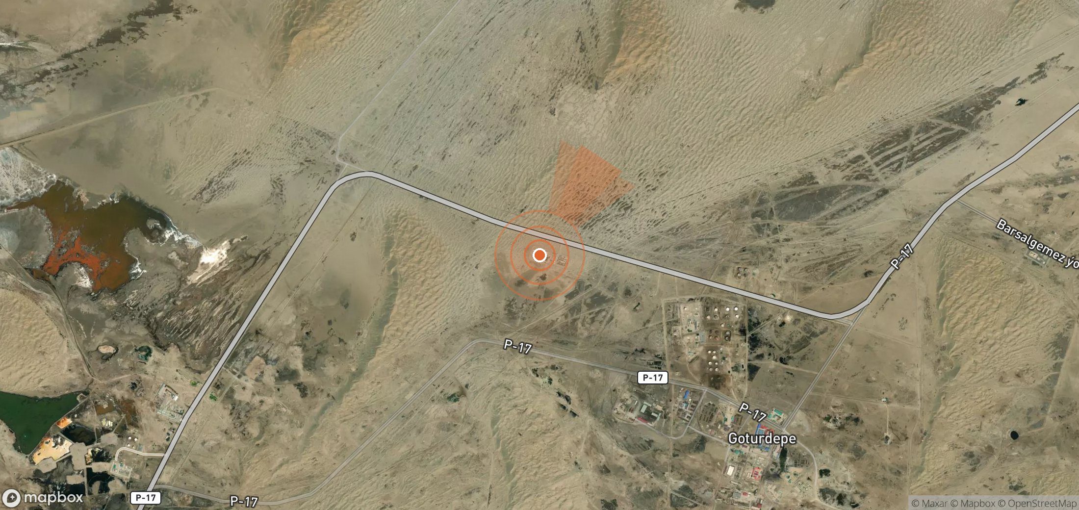 Satellite map of methane plume locations in Turkmenistan