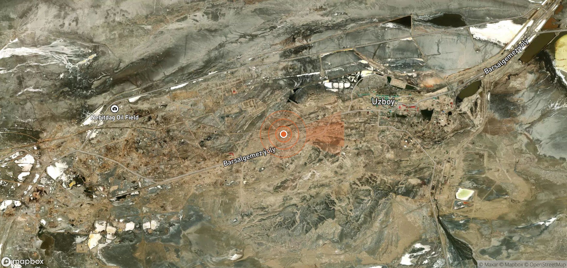 Mapa satelital de plumas de metano en Turkmenistán