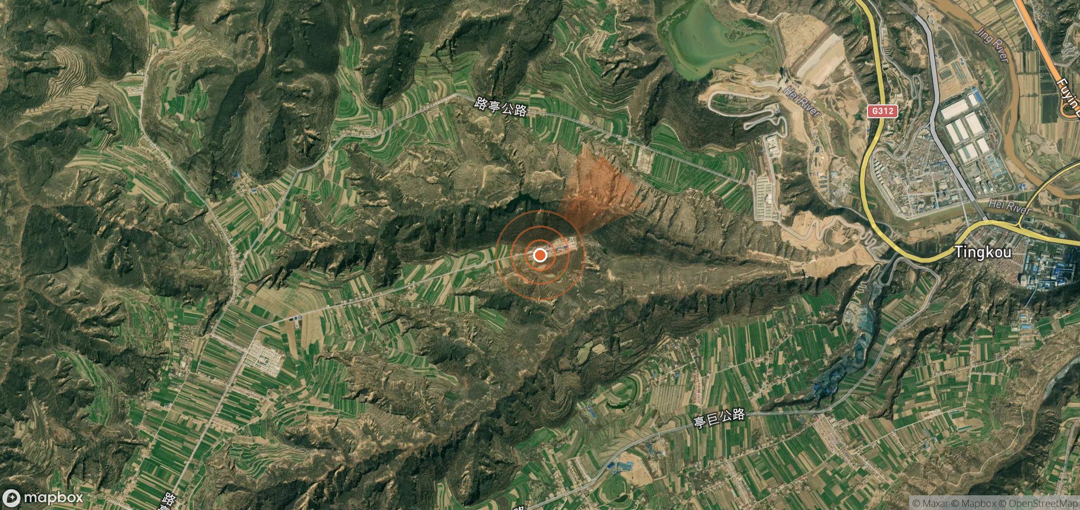 Mapa satelital de plumas de metano en China