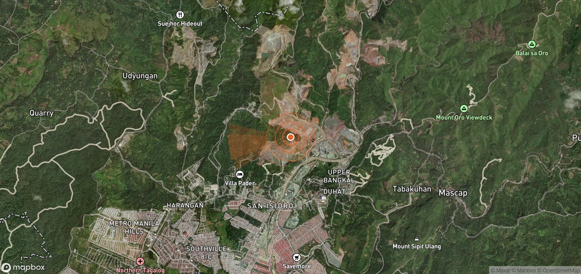 Mapa satelital de plumas de metano en Filipinas