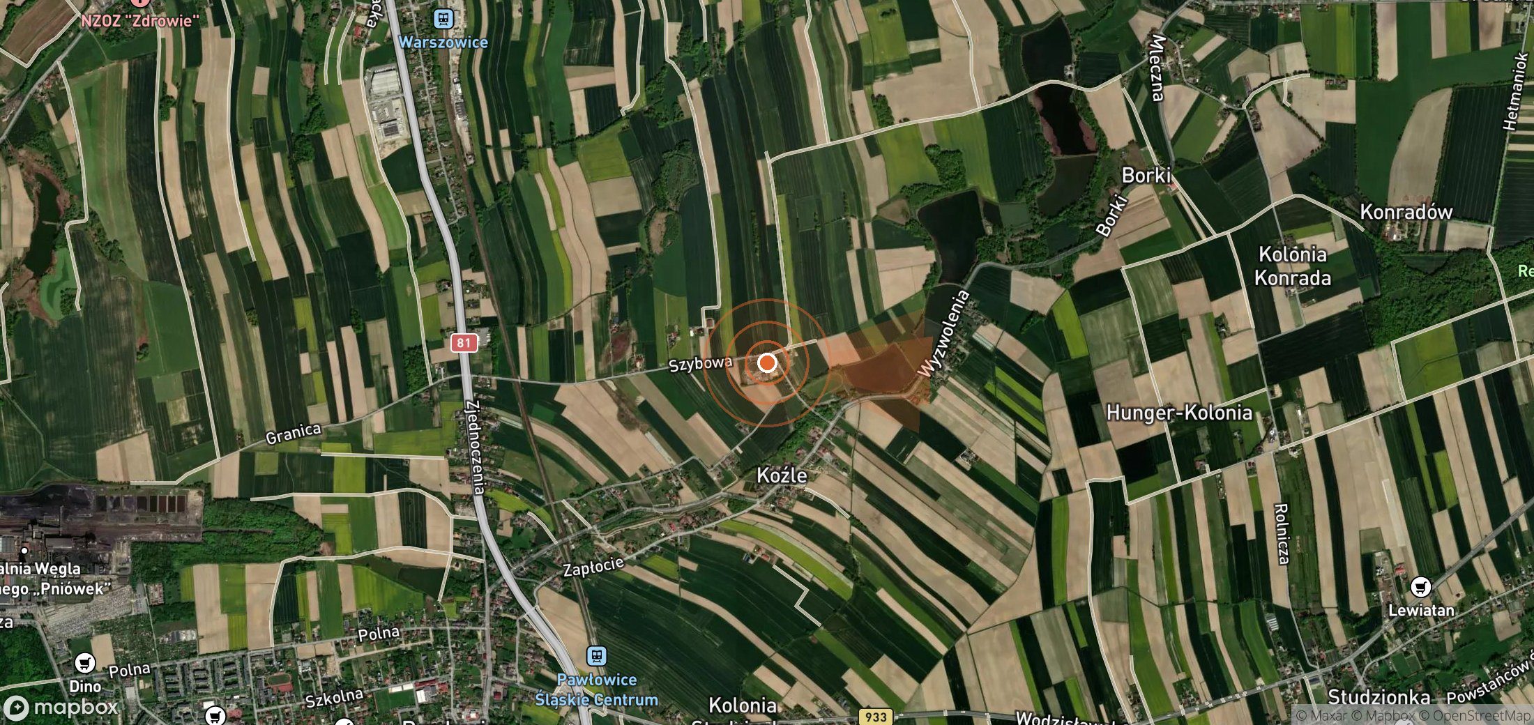 Satellite map of methane plume locations in Poland