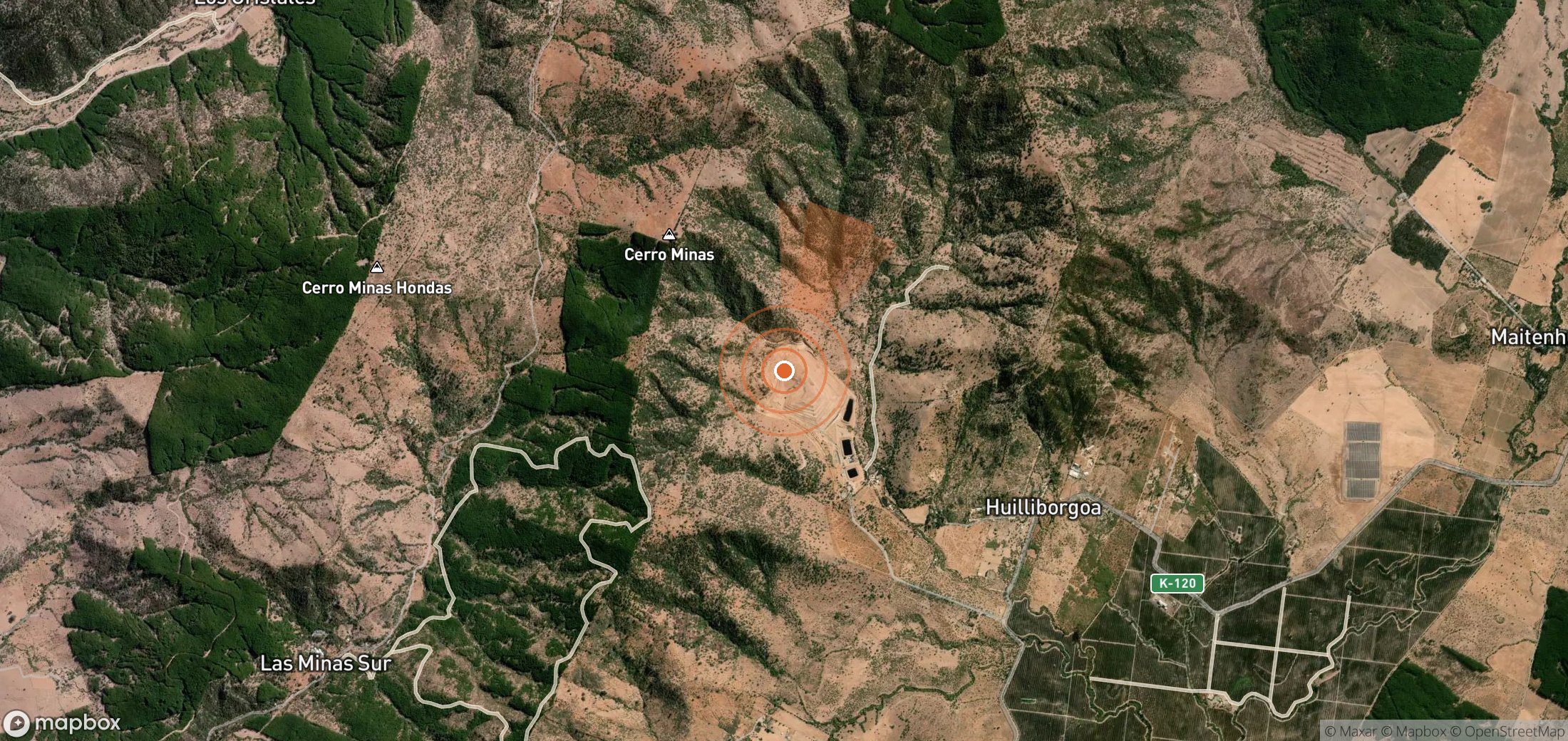 Mapa satelital de plumas de metano en Chile