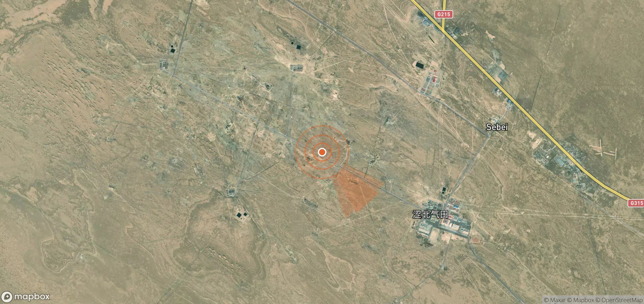 Mapa satelital de plumas de metano en China