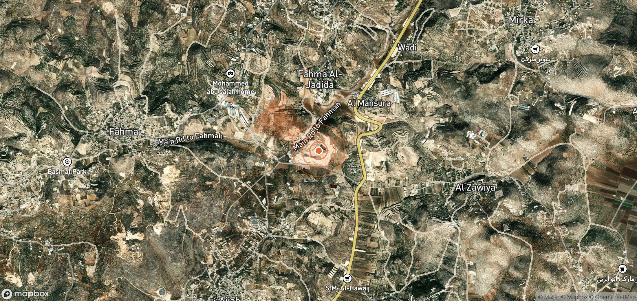 Mapa satelital de plumas de metano en Palestina