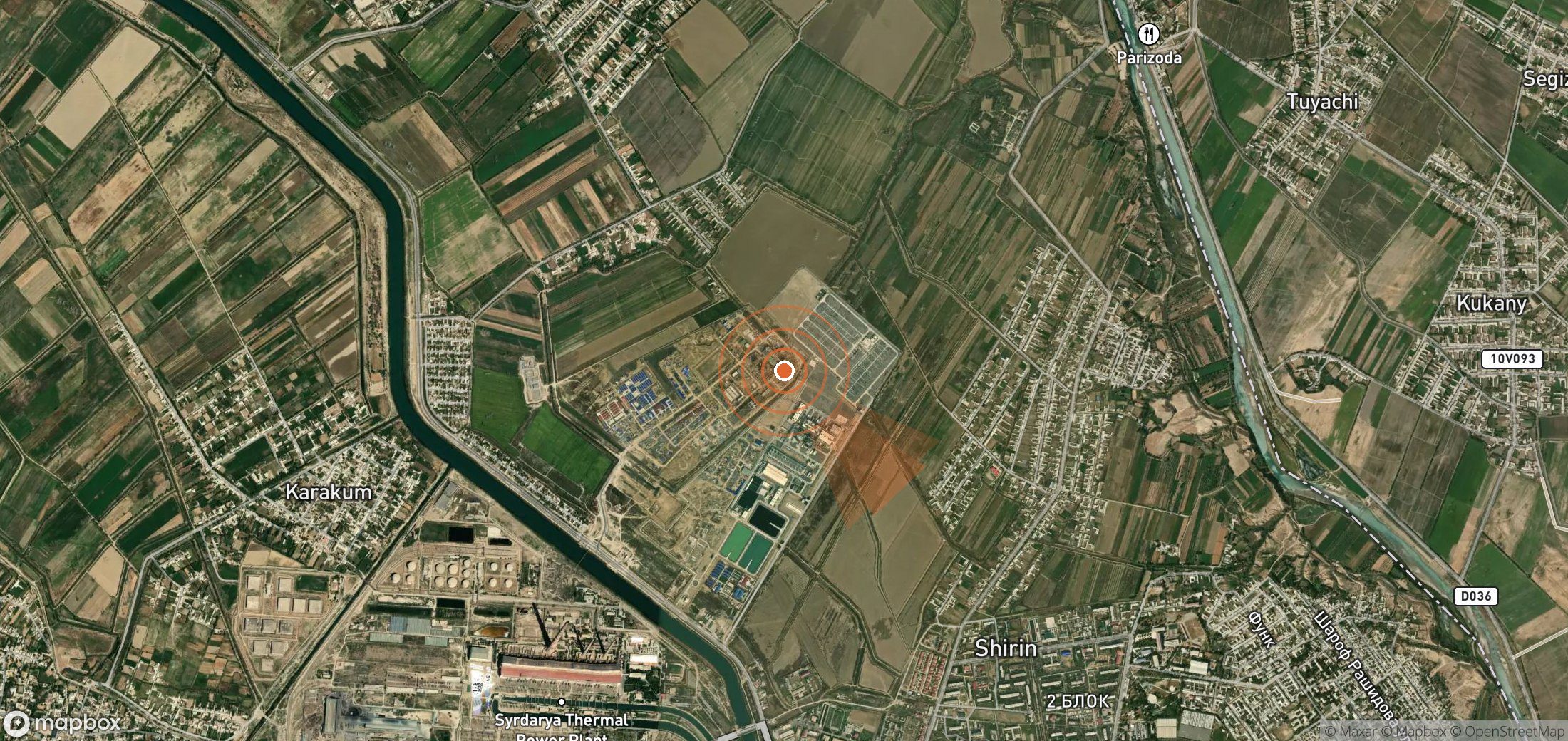 Mapa satelital de plumas de metano en Uzbekistán