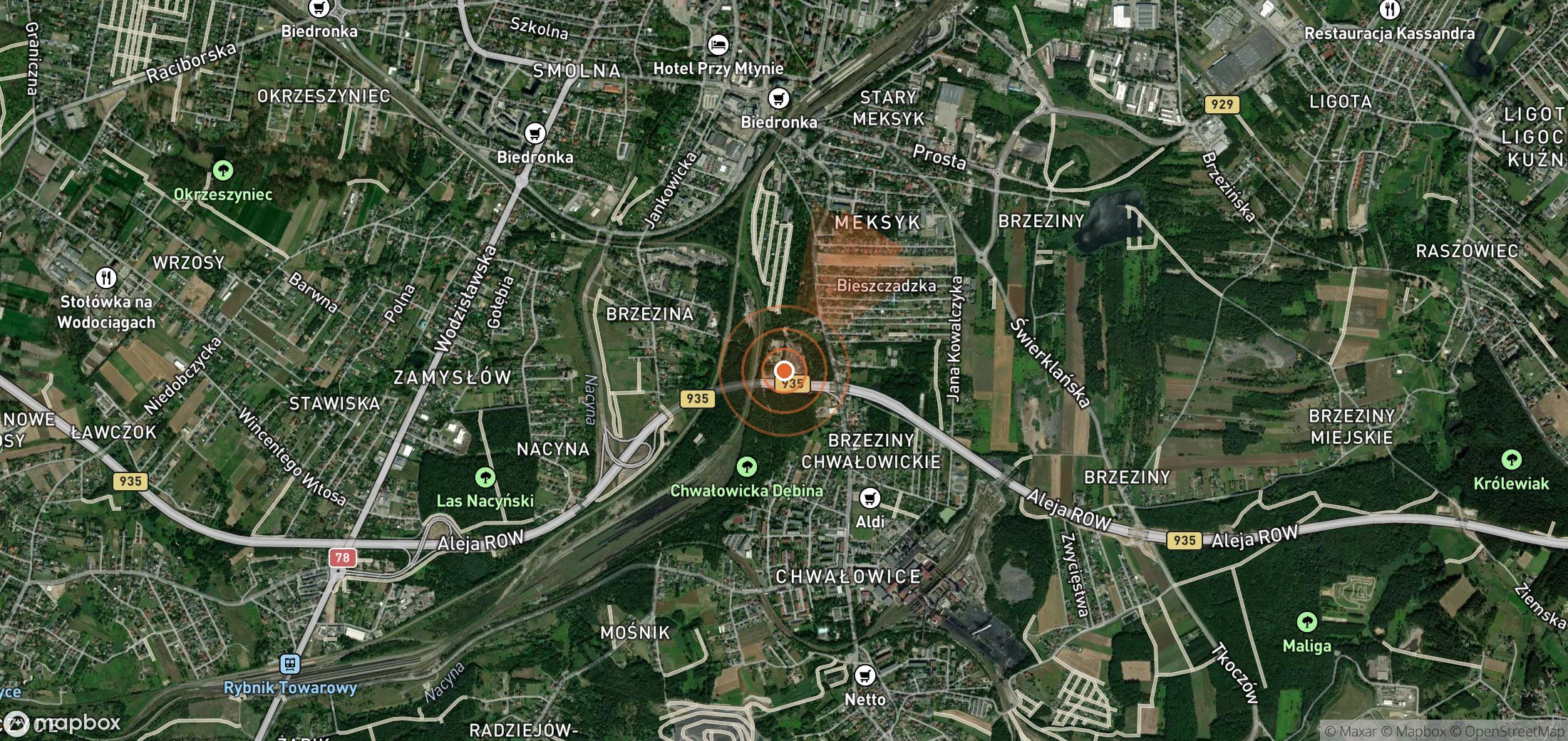 Satellite map of methane plume locations in Poland
