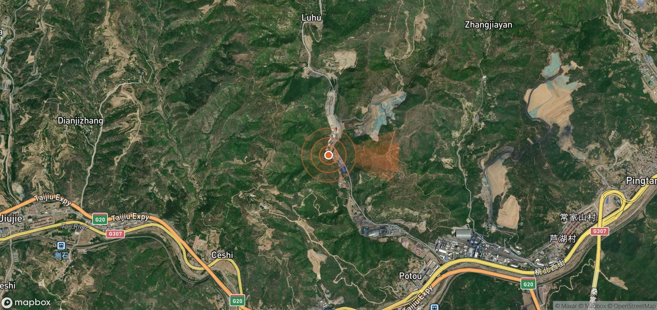 Satellite map of methane plume locations in China