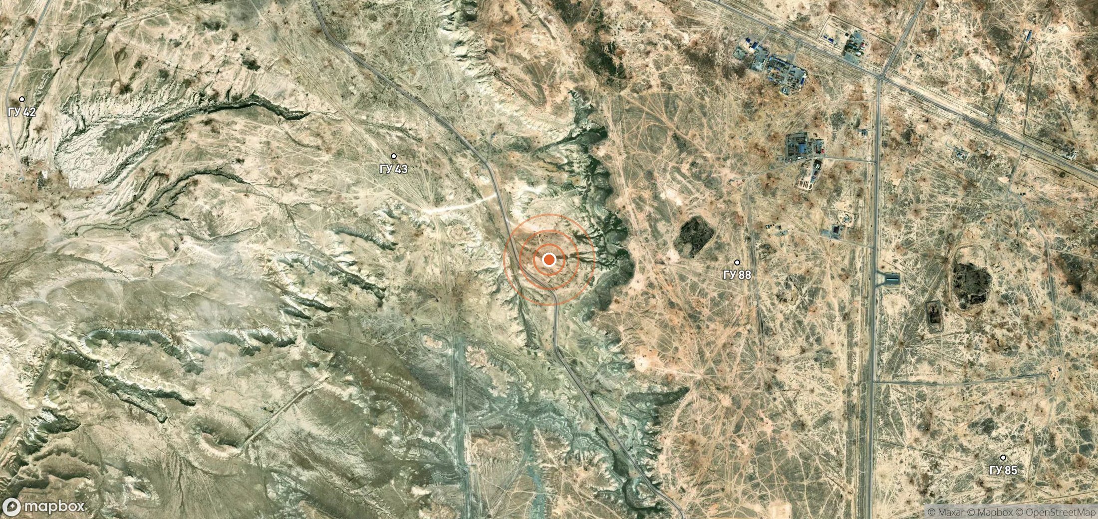 Satellite map of methane plume locations in Kazakhstan