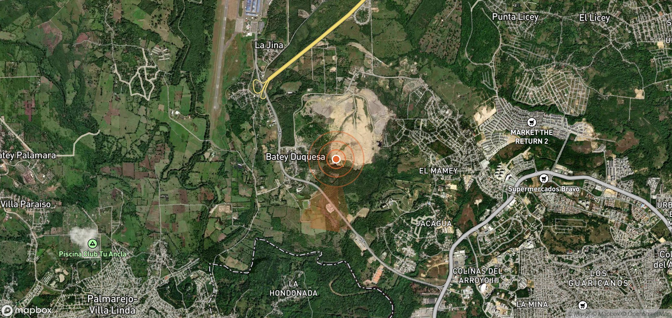 Satellite map of methane plume locations in Dominican Republic