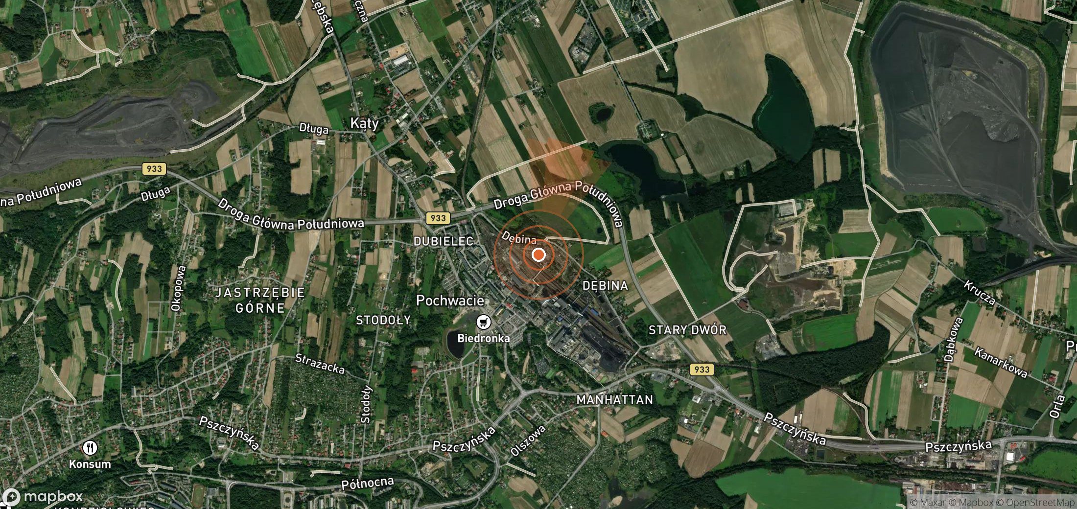 Satellite map of methane plume locations in Poland