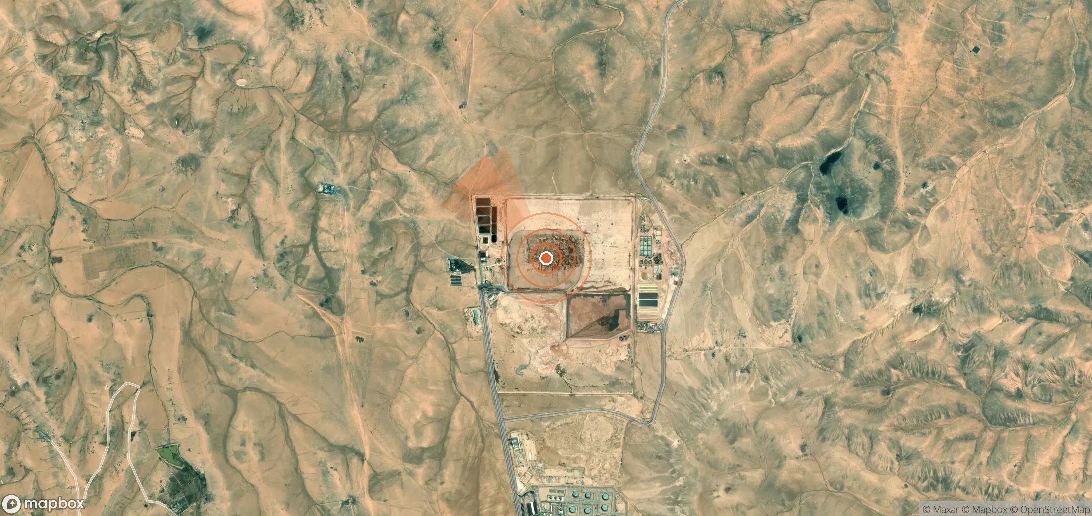Mapa satelital de plumas de metano en Jordania