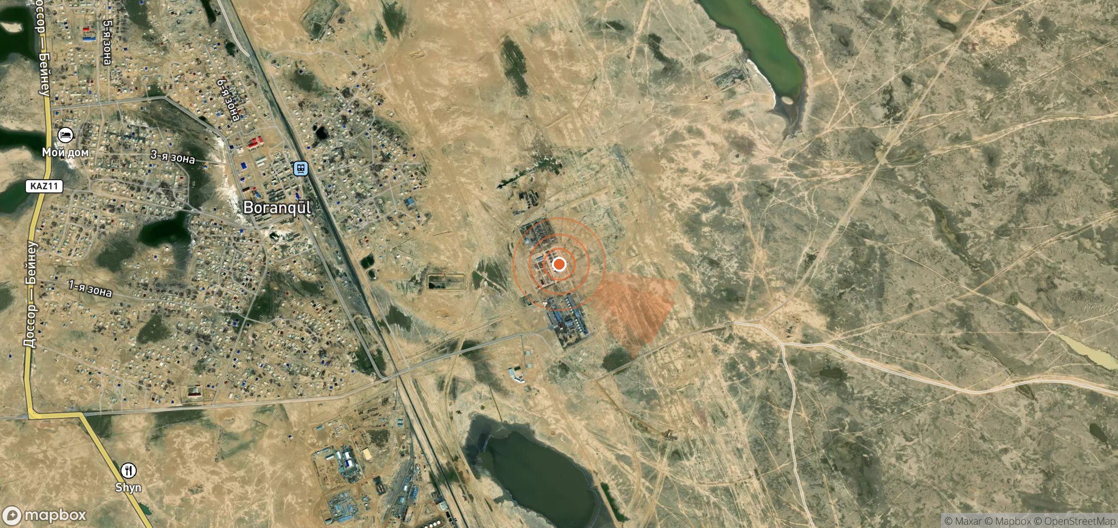 Satellite map of methane plume locations in Kazakhstan