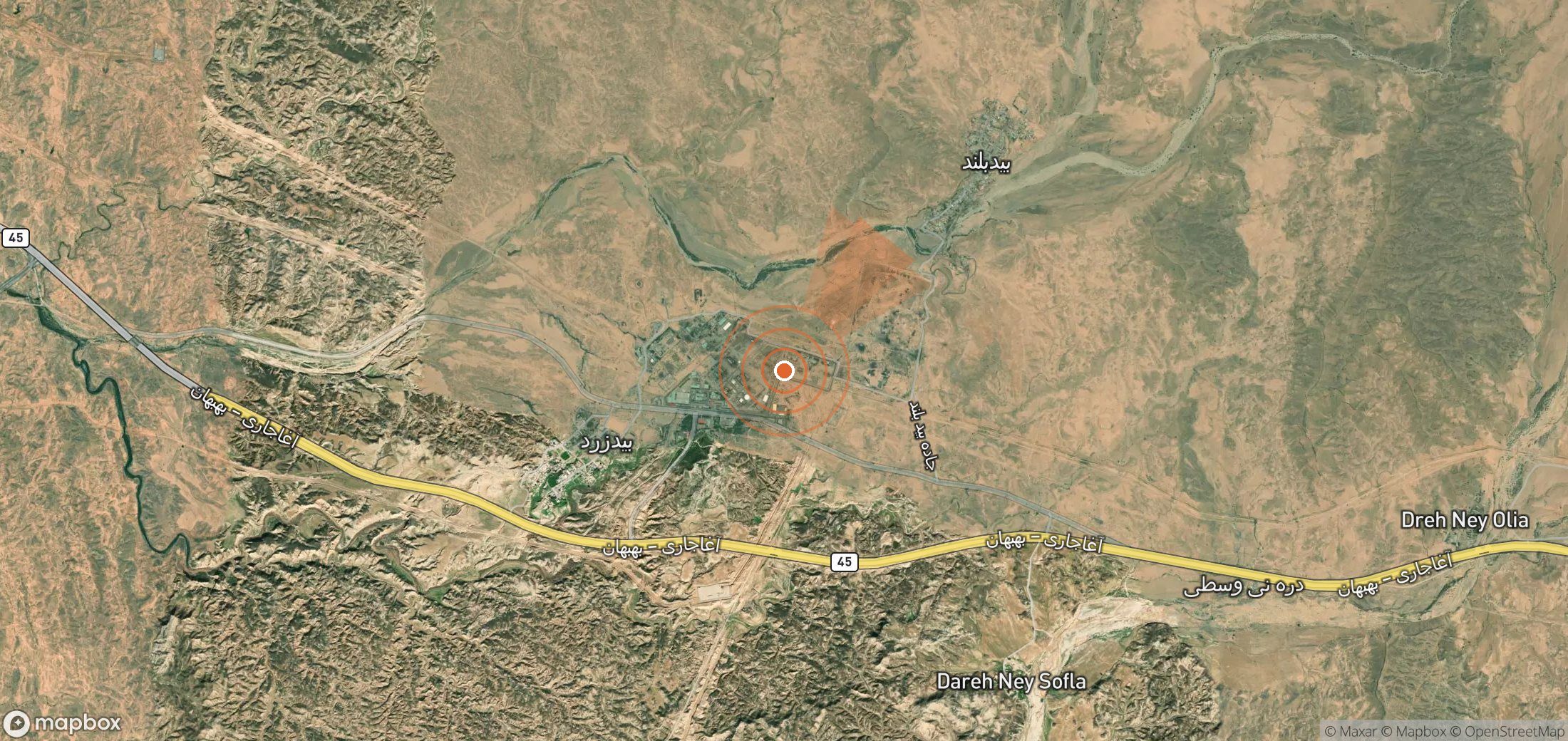 Satellite map of methane plume locations in Iran