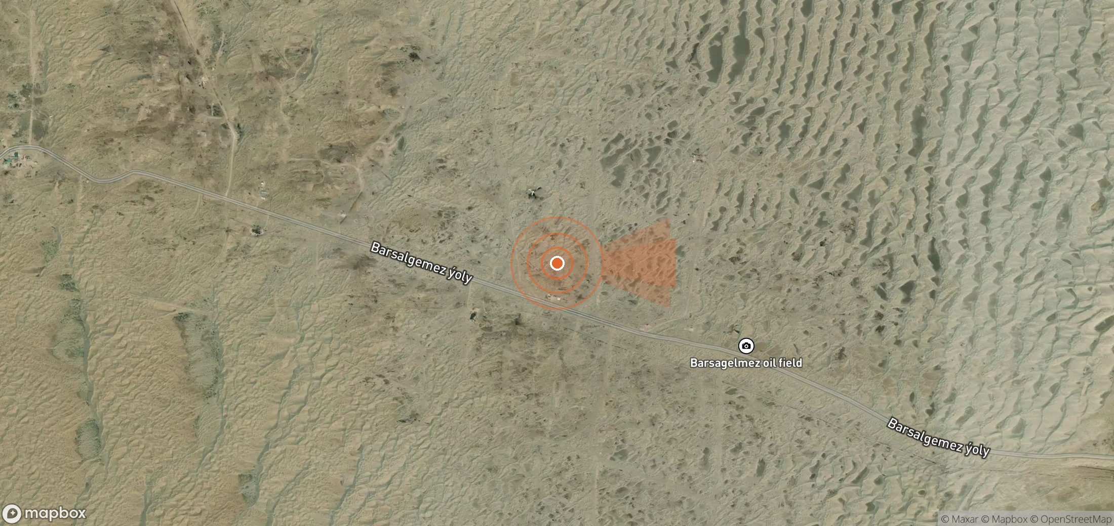 Satellite map of methane plume locations in Turkmenistan