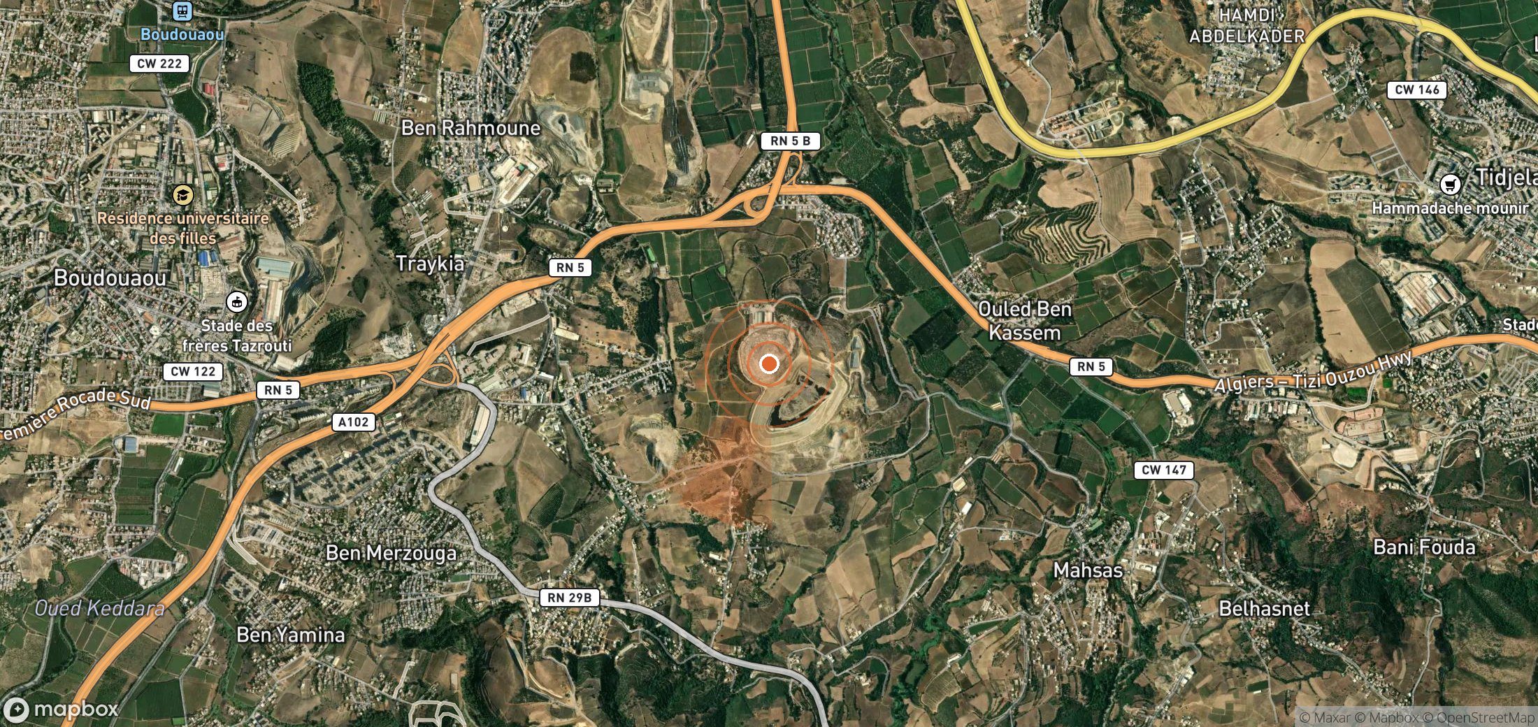 Satellite map of methane plume locations in Algeria
