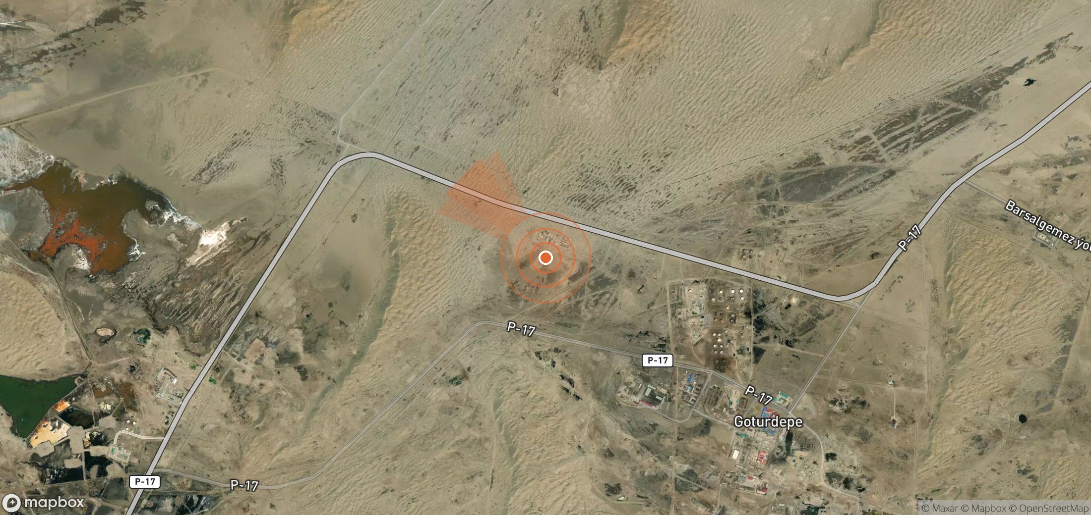 Satellite map of methane plume locations in Turkmenistan