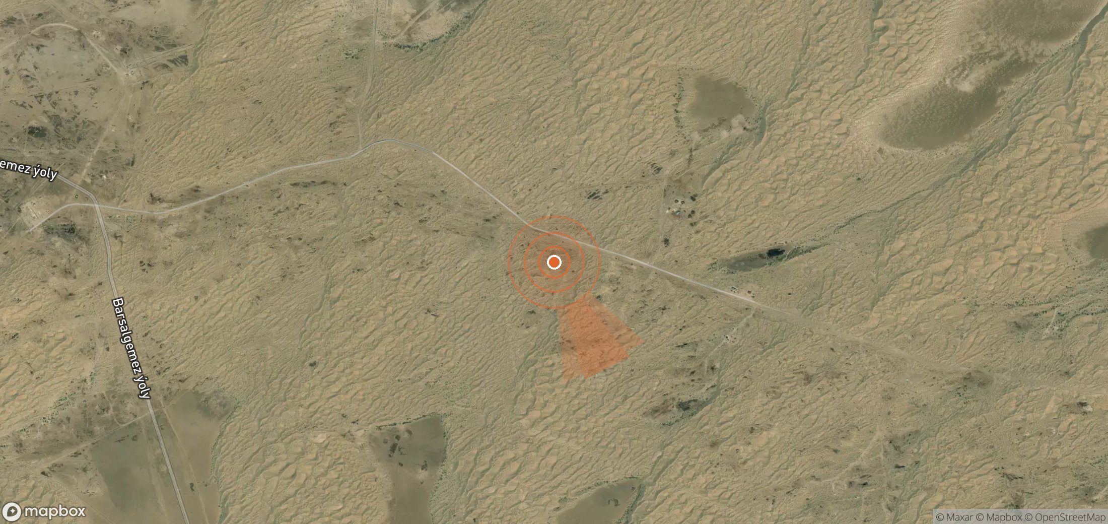 Satellite map of methane plume locations in Turkmenistan