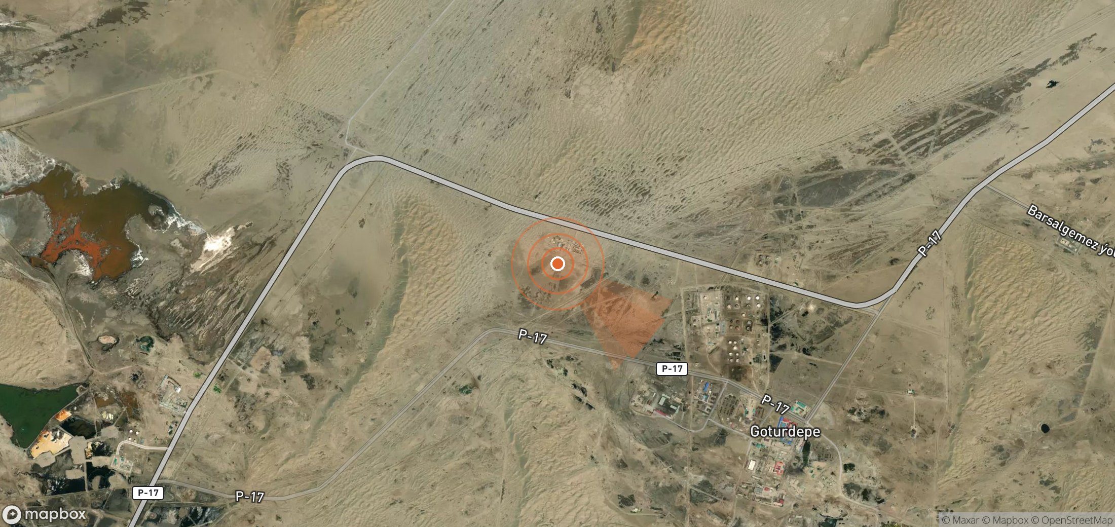 Satellite map of methane plume locations in Turkmenistan