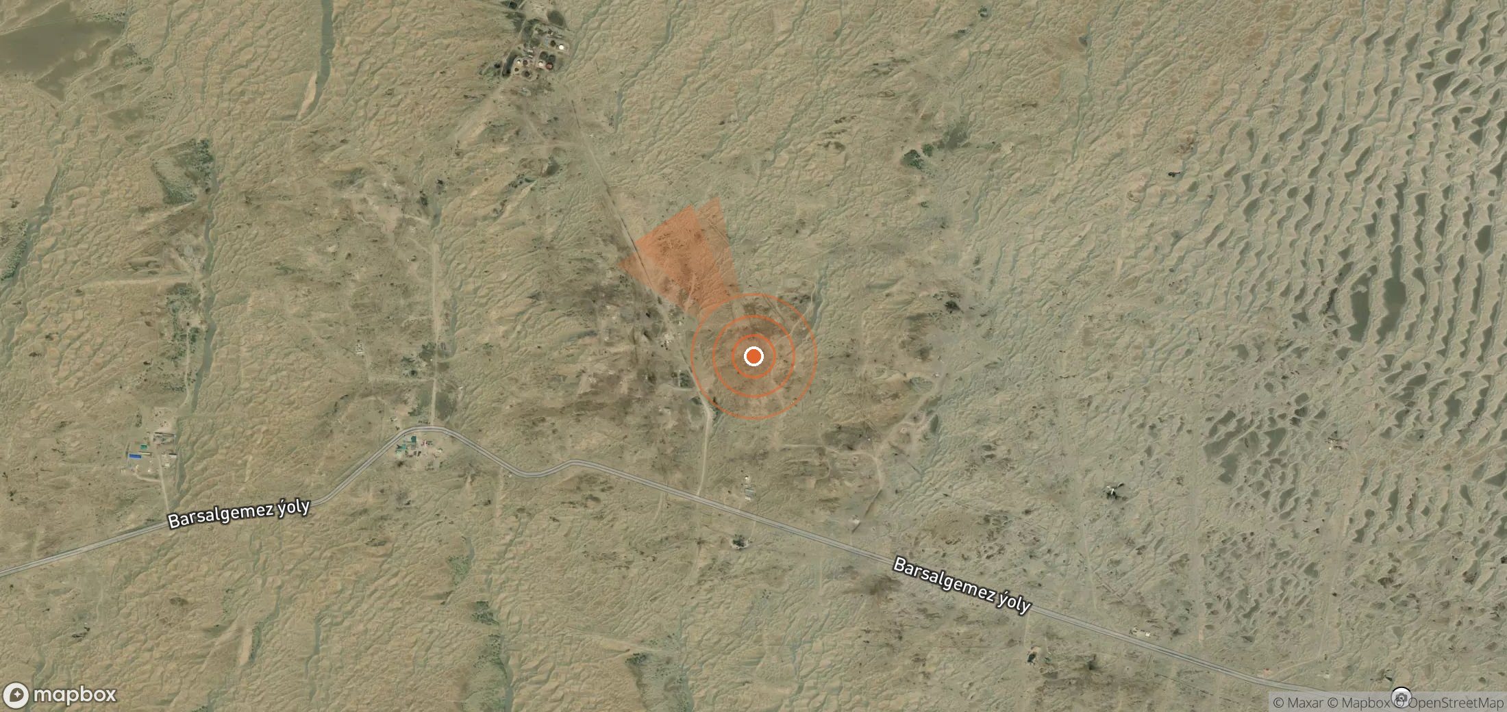 Satellite map of methane plume locations in Turkmenistan