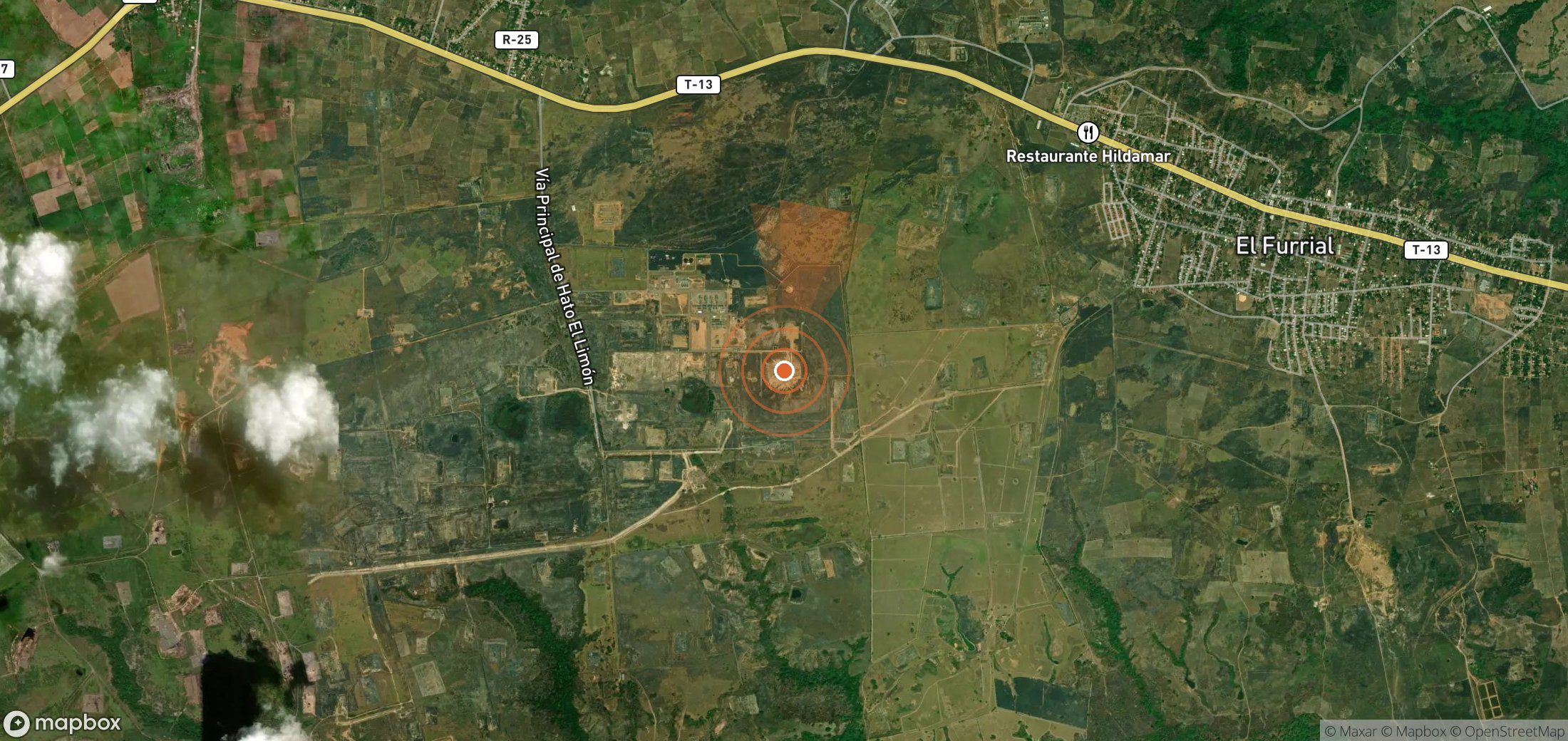 Satellite map of methane plume locations in Venezuela